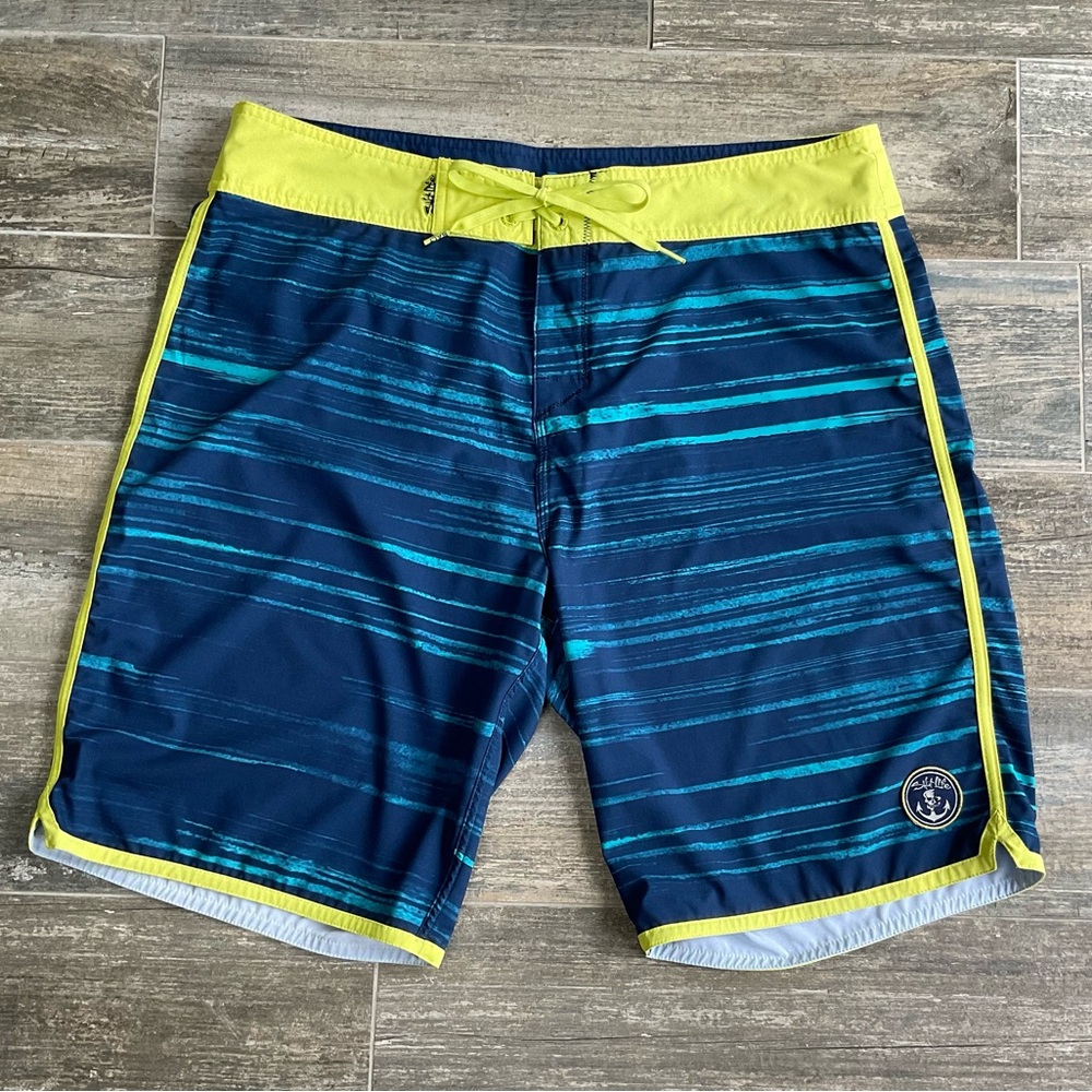 Men's Blue and Yellow Swim Shorts